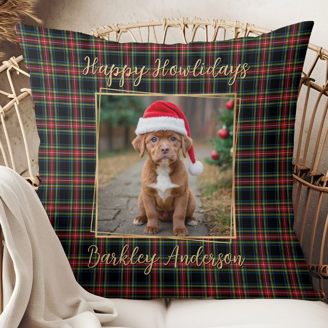 Christmas Plaid Custom Gold Modern Photo Pet Dog  Cushion (Creator Uploaded)