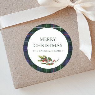 Christmas Plaid Custom MacKenzie Tartan Classic Round Sticker
