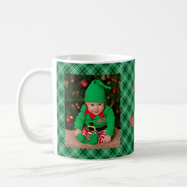 Christmas Plaid Custom Photo Christmas Merry Mug (Left)