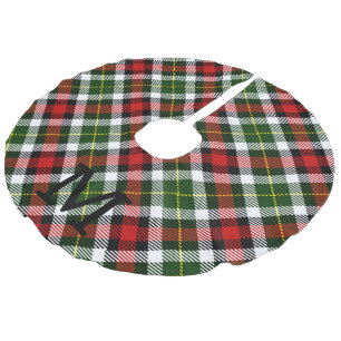 Christmas Plaid Family Monogram Initial Festive Faux Linen Tree Skirt