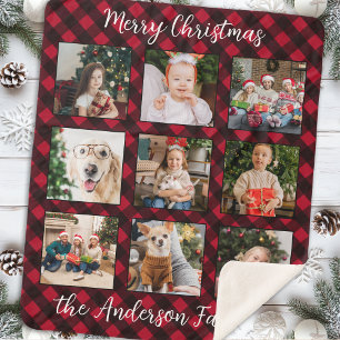 Christmas Plaid Family Personalised Photo Collage Sherpa Blanket