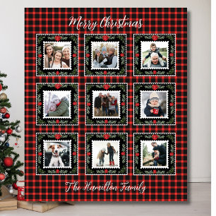 Christmas Plaid Family Photo Fleece Blanket