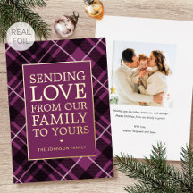 Christmas Plaid Family Photo Plum Luxury Gold