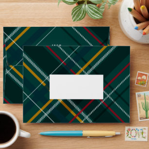 Christmas plaid festive green tartan holiday envelope
