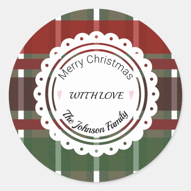 Christmas Plaid Festive Holiday Vintage Classic Round Sticker (Front)