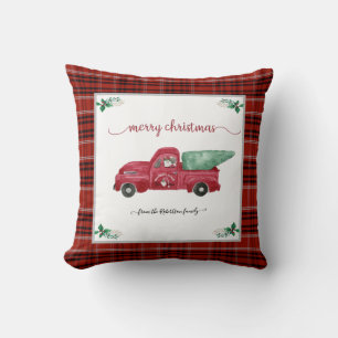 Christmas Plaid Gnome Tree Farm Red Truck Cushion