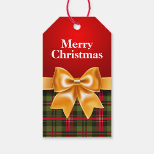 Christmas Plaid Gold Bow Gift Tag
