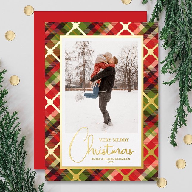 Christmas Plaid Gold Foil Holiday Card (Creator Uploaded)