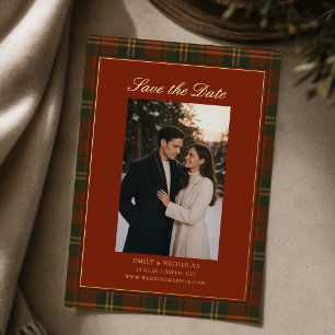 Christmas Plaid Gold Foil Wedding Save the Date