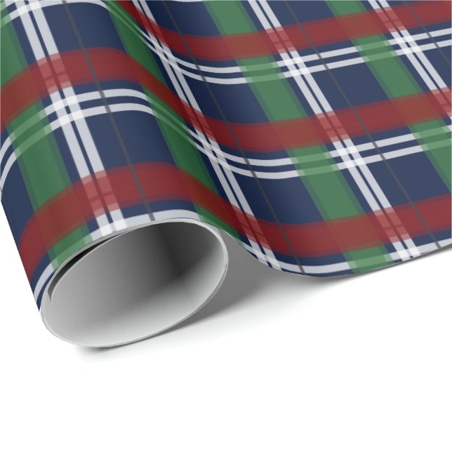 Christmas Plaid Green and Red Navy Blue Wrapping Paper (Roll Corner)