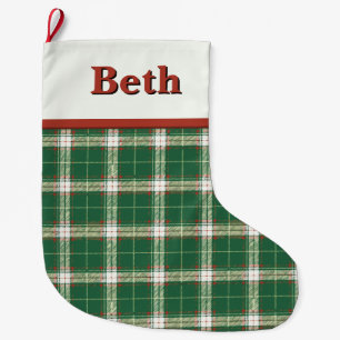 Christmas Plaid Green and White Large Christmas Stocking