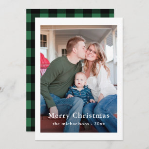 Christmas Plaid Green Buffalo Plaid Photo Holiday Card