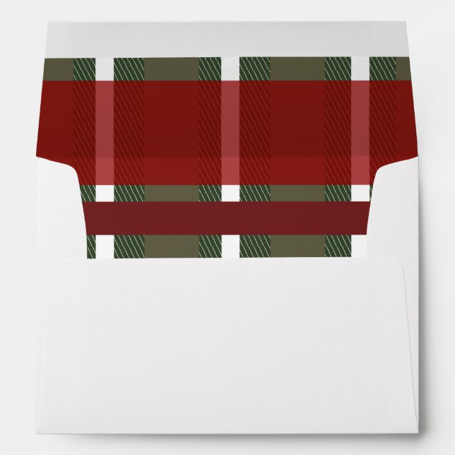 Christmas Plaid Green Burgundy Bridal Wedding Envelope (Back (Bottom))