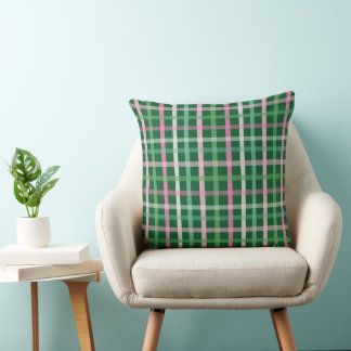 Christmas Plaid - Green Pink & White Cushion