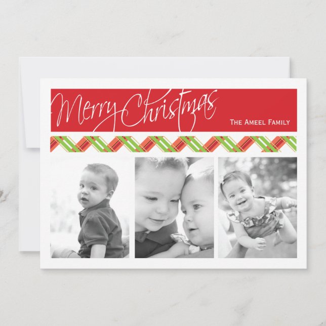 Christmas Plaid  |  Holiday 3 Photo Card (Front)