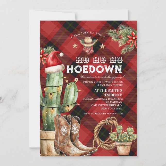 Christmas Plaid Holiday Hoedown Cowboy Western  Invitation (Front)
