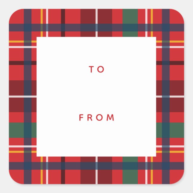 Christmas plaid holiday to from blank red gift squ square sticker (Front)
