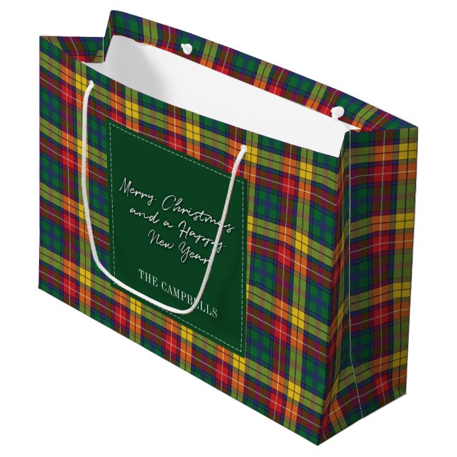 Christmas Plaid Holidays Buchanan Tartan Large Gift Bag (Front Angled)