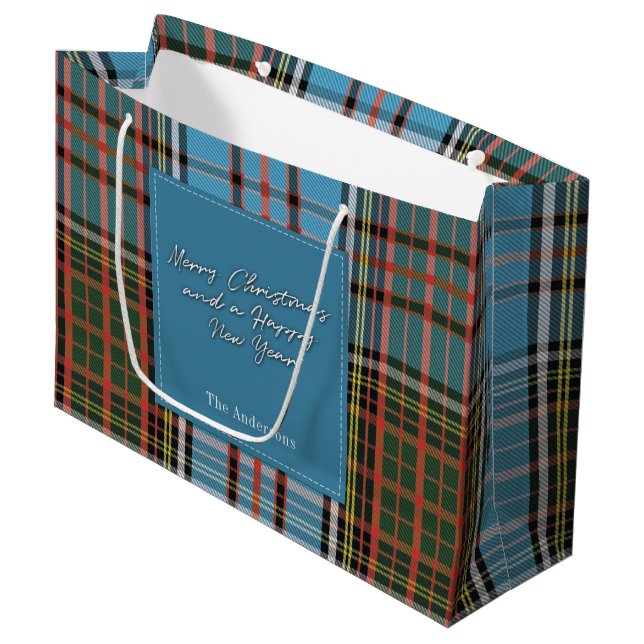 Christmas Plaid Holidays Clan Anderson Tartan Large Gift Bag (Front Angled)