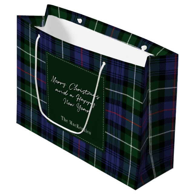Christmas Plaid Holidays Clan MacKenzie Tartan Large Gift Bag (Front Angled)