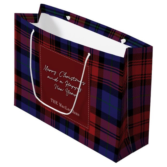 Christmas Plaid Holidays MacLachlan Tartan Large Gift Bag (Front Angled)