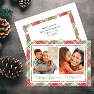 Christmas Plaid Horizontal 2 Photo Holiday Card