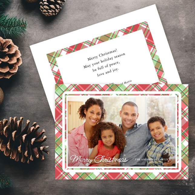 Christmas Plaid Horizontal Photo Flat Holiday Card (Creator Uploaded)