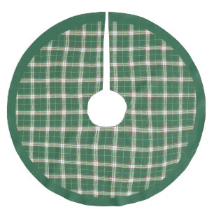 Christmas Plaid in Scottish Green and White Brushed Polyester Tree Skirt