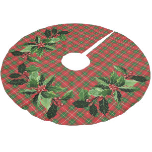 Christmas Plaid Irish Red Brushed Polyester Tree Skirt