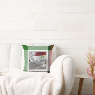 Christmas Plaid Keepsake Photo Family Name Fun Cushion