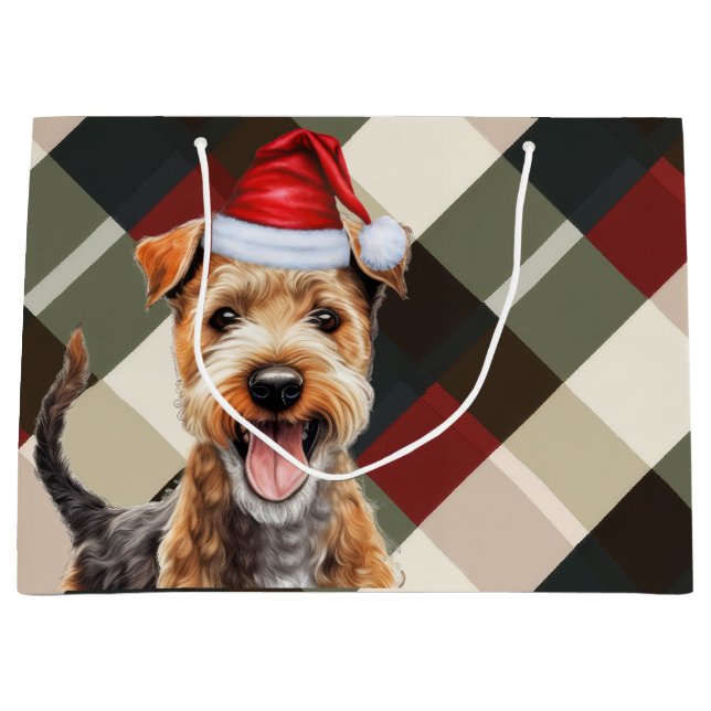 Christmas Plaid Lakeland Terrier Dog Lover Large Gift Bag (Front)