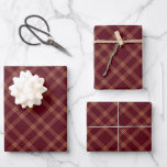 Christmas plaid maroon wine gold diagonal pattern wrapping paper sheet<br><div class="desc">Vintage Farmhouse country rustic holiday pattern gift wrapping paper sheets. Dark maroon,  wine bordeaux and gold plaid pattern consisting of diagonal crisscrossed bands. 
Great for Christmas and the winter holiday season.</div>
