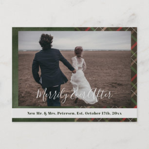 Christmas plaid Merrily Ever After photo thank you Postcard