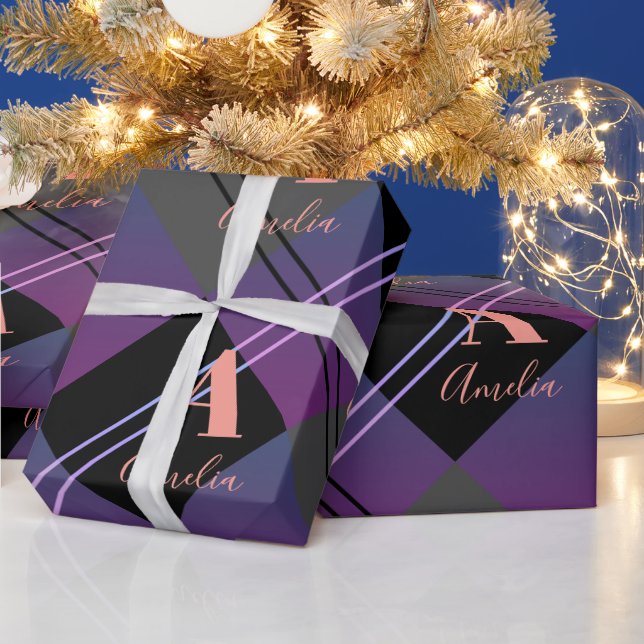 Christmas Plaid Modern Purple Wrapping Paper (Holidays)