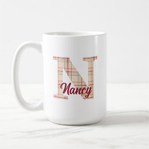 Christmas plaid monogram personalised coffee mug