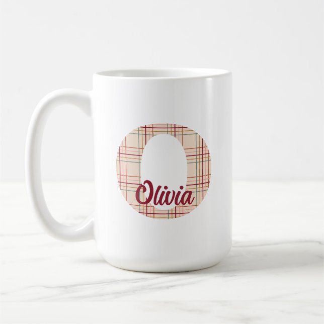 Christmas plaid monogram personalised coffee mug (Left)
