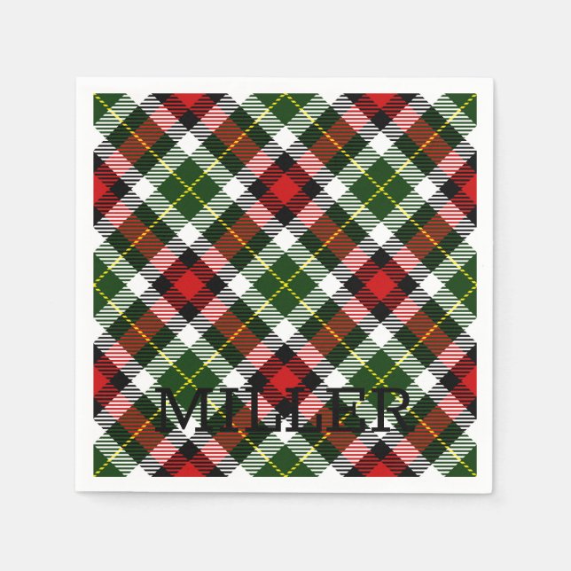 Christmas Plaid NAME Red Green Black Classic Napkin (Front)