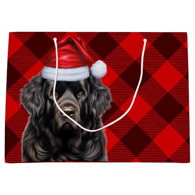 Christmas Plaid Newfoundland Dog Lover Large Gift Bag (Front)