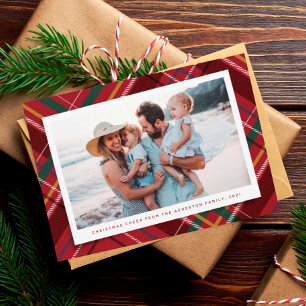 Christmas plaid one photo classic Holiday Card