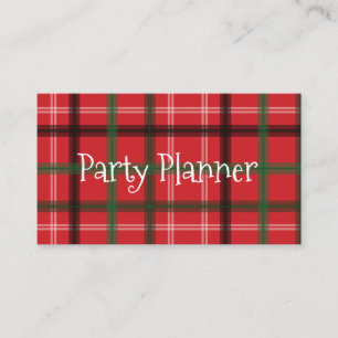 Christmas plaid party planner business card