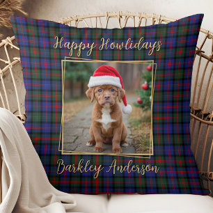 Christmas Plaid Personalise Simple Pet Dog 2 Photo Cushion