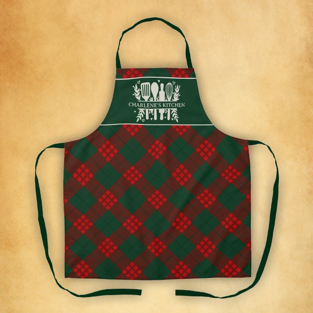 Christmas Plaid Personalised Rustic Country Apron (Creator Uploaded)