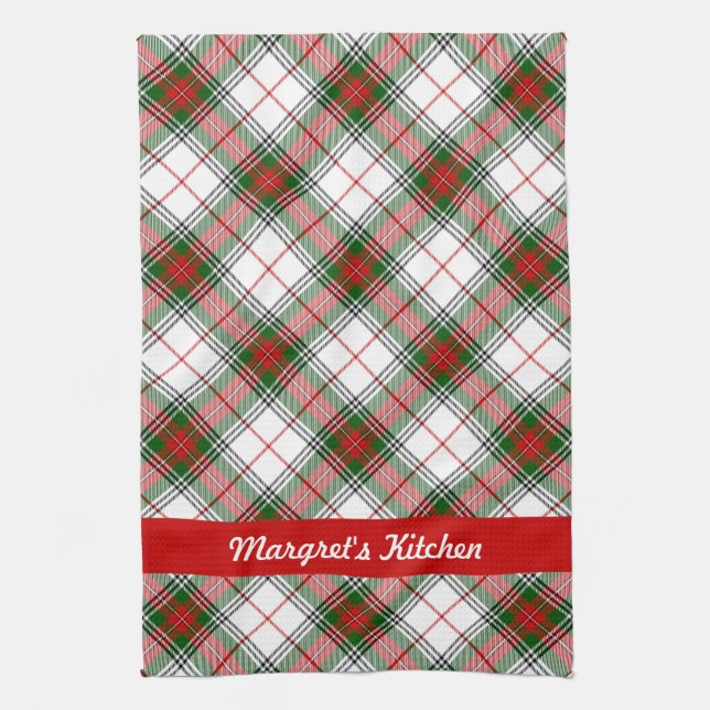 Christmas Plaid ~ Personalised Tea Towel (Vertical)