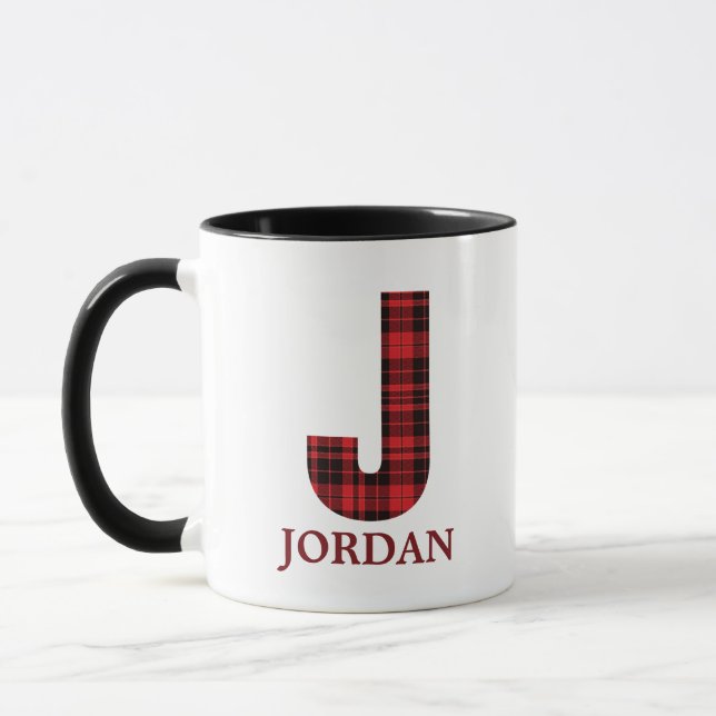 Christmas Plaid Personalized Coffee Mug J (Left)