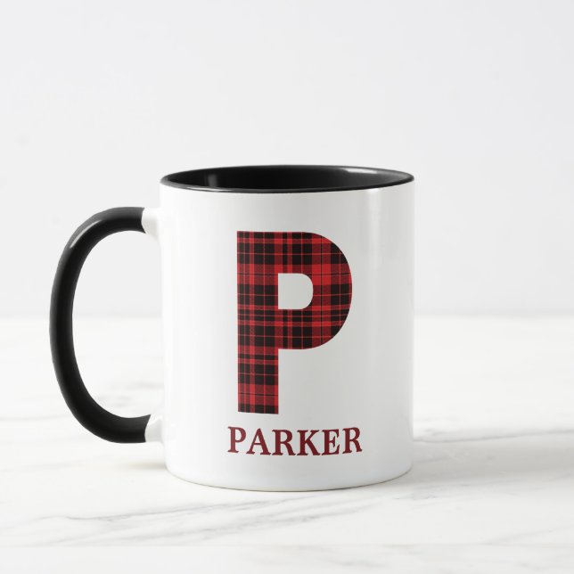 Christmas Plaid Personalized Coffee Mug P (Left)