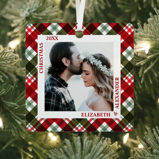 Christmas Plaid Photo Metal Tree Decoration (Insitu)