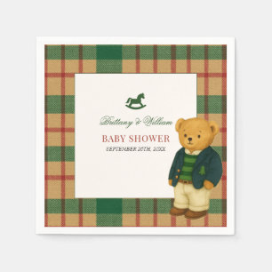 Christmas Plaid Preppy Bear Baby Shower  Napkin