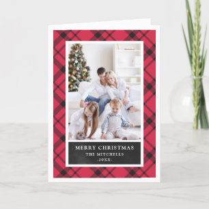 Christmas Plaid Red and Black Photo Holiday Card