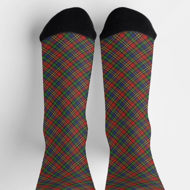 Christmas plaid red blue green diagonal pattern socks (Top)