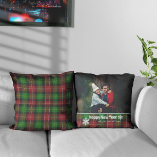 Christmas Plaid Red Green Photo Throw Pillow